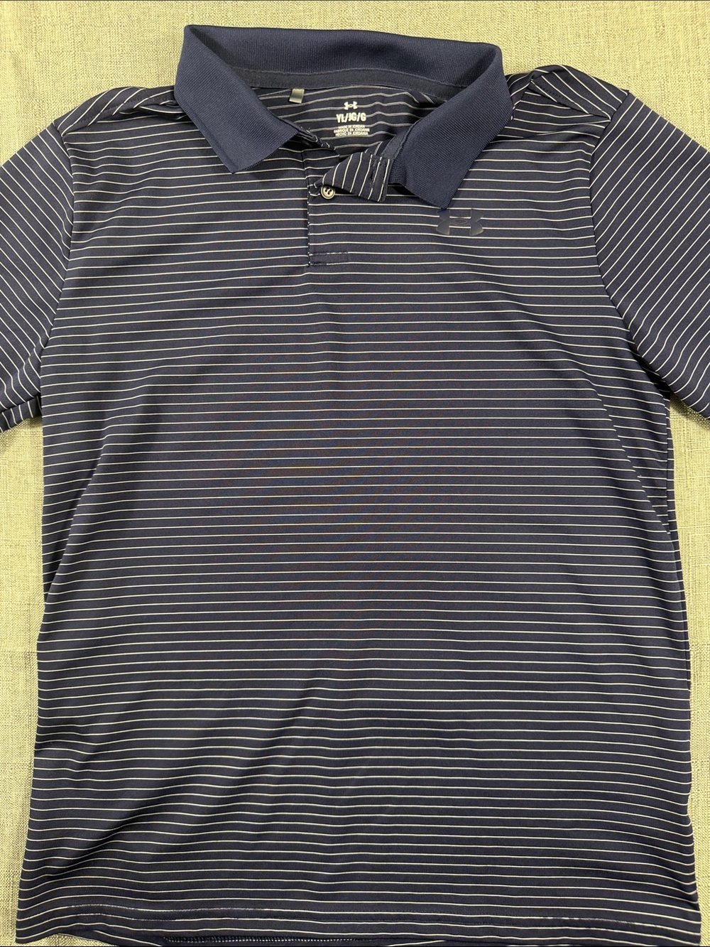 Under Armour Youth Large Navy and White Thin-Striped Polo